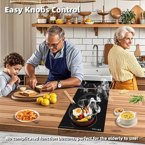 Placa de Cocina Eléctrica Doopen de 2 Quemadores, Superficie de Vidrio Cerámico Lisa, Fácil de Limpiar, Control con Perillas Integradas, Estufa Doméstica - Product Image 1