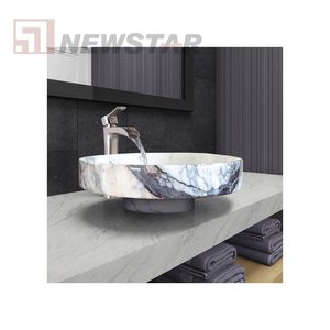 Lavabo de salle de bain en terrazzo personnalisé Lavabo de salle de bain coloré fait à la main Évier de comptoir rond - Product Image 2