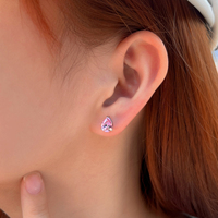 Boucles d'oreilles clous en argent sterling S925 avec zircon rose en forme de goutte, bijoux électroplaqués pour femmes, tailles L/M/S