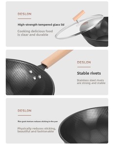 <span class=keywords><strong>Casserole</strong></span> en fer antiadhésive de 3L pour cuisinière à gaz, sans revêtement, avec poignée en bois, isolation thermique et protection anti-brûlure, pour la production en série - Product Image 4