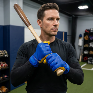 Muhammad Ali Blue Yellow Leather Batting Gloves XL <b>Hook</b> Loop Closure Unisex Adult Training Durable Ambidextrous Breathable Wrist - Product Image 1