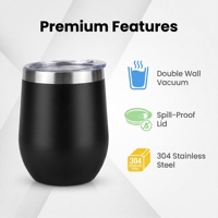 Gobelet à vin en acier inoxydable à double paroi de 12 oz avec couvercle coulissant, tasse isotherme en forme d'œuf, mug de voyage pour café et vin, logo personnalisé