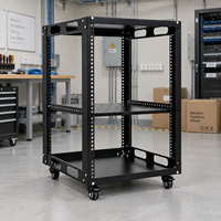Rack réseau mobile 12U 19 pouces à cadre ouvert avec roulettes pour panneau de brassage, commutateur, routeur, câblage structuré, en acier SPCC noir, en stock