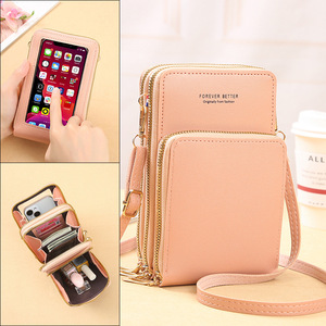 MKW-4020 Bolsos cruzados baratos para <span class=keywords><strong>mujer</strong></span>, <span class=keywords><strong>carteras</strong></span> con pantalla táctil para teléfono móvil, bolso de mano de cuero PU suave con correa para teléfono - Product Image 4