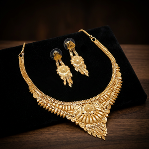 ชุดสร้อยคอทองชุบ 14K18K24K ขายส่ง, ชุดเครื่องประดับลายดอกไม้แบบดั้งเดิม, เครื่องประดับแฟชั่นทองเหลืองชุบทอง - Product Image 1