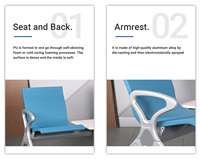 Chaise d'attente moderne 2 places pour aéroport avec table, chargement USB, siège en PU, piétement en fer, accoudoirs en fer, pour hôpital et gare ferroviaire