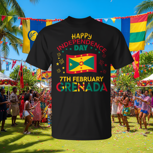 Camiseta del Día de la Independencia de Granada, Manga Corta, Cuello Redondo, Unisex, Ropa Patriótica, Diseño de la Bandera del 7 de Febrero - Product Image 2