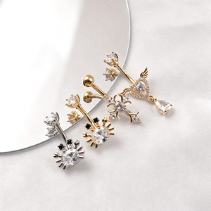 <span class=keywords><strong>Piercing</strong></span> de <span class=keywords><strong>nombril</strong></span> en acier inoxydable avec pampilles en forme d'ailes d'<span class=keywords><strong>ange</strong></span> et clochette, zircon, vente chaude - Product Image 2