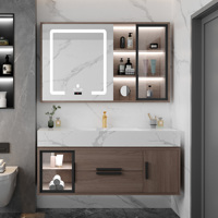 Meja Rias Kamar Mandi Minimalis Modern dengan Wastafel untuk Ruangan Kecil Desain Menggantung dengan Cermin Pintar dan Penyimpanan Kabinet Samping