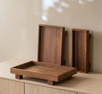 Plateau surélevé en bois massif personnalisable, plateau de service en bois sculpté fait main en usine, plateau en noyer en gros pour table basse