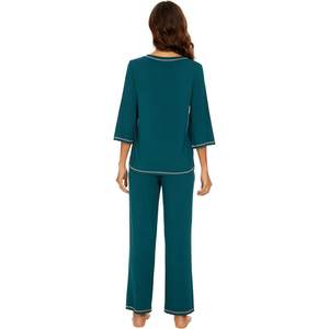 Pyjama personnalisé pour femme en viscose de bambou, haut à manches 3/4 et pantalon long, ensemble de vêtements de nuit rafraîchissants, super doux, tailles S-XXL - Product Image 4