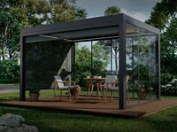 Pergola de patio en aluminium bicolore 3x4m avec toit à lames orientables à manivelle, fixation murale pour jardin, terrasse, cour, abri solaire
