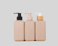 Bouteille de savon liquide carrée écologique et biodégradable en paille de blé de 300 ml avec pompe à lotion et estampage doré