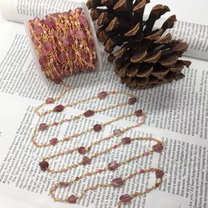 Catena <span class=keywords><strong>Rosario</strong></span> in Filo di Rame Placcato Oro 18k con Perline in Pietra Naturale, Moda 2025 per Creazione di Gioielli - Product Image 3