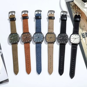 Montre pour homme, cadran carré, chiffres arabes, montre à quartz, bracelet en cuir, minimaliste, cadeau pour étudiant, vente en gros - Product Image 6