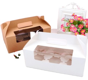 Manufacturer Customized Food Grade Paper CupCake Box With PET Clear Window Handle Take Out Delivery Box for Cookie <strong>Biscuit</strong> <strong>Gift</strong> - Product Image 1