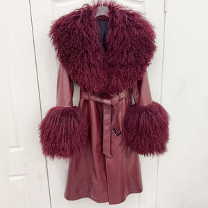 Cappotto in pelliccia RX soffice da donna in <span class=keywords><strong>vera</strong></span> <span class=keywords><strong>pelle</strong></span> di montone con collo e polsini in pelliccia di agnello mongoliano - Product Image 3