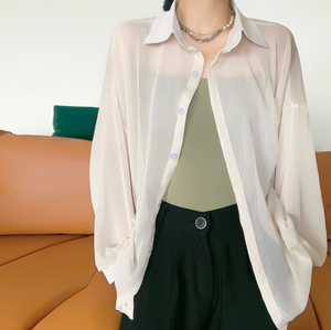 Camisa de Protección Solar de Verano para Mujer, Chifón Ligero y Transpirable, Manga Larga, Talla Grande, Blusas de Color Sólido para Mujer, de Fábrica - Product Image 3