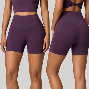 Shorts de yoga taille haute pour femme, effet ventre plat et rehaussement des fesses, anti-humidité, extensibles dans 4 directions, avec poche latérale, pour l'entraînement - Product Image 1