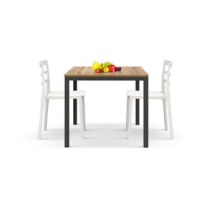 Elia Fixed <b>Table</b> Rustic Oak Melamine Top Metal Base Indoor <b>Dining</b> <b>Table</b> - Product Image 3