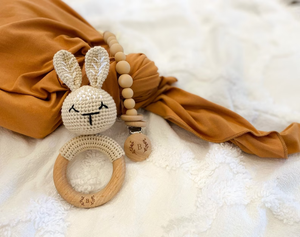 C'dear Ensemble de brosses de bain pour bébé en coton 100% biologique, jouet hochet et anneau de dentition lapin, coffret cadeau nouveau-né avec boîte cadeau - Product Image 6