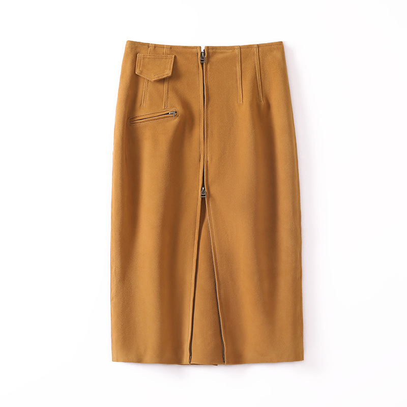 5305 Hot Sell Product Genuine Leather Suede Skirt Street Style Wrap Sheepskin Suede Leather Midi Skirt for Women