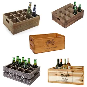 Kustom murah gaya pastoral Retro boks anggur kayu untuk dijual 6 botol atau 12 botol kotak peti anggur kayu