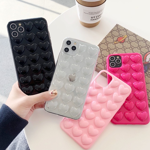 New Trending Colorful 3D Love Heart Pattern Purple Phone Case for iPhone 17 Pro Max 16 15 14 Mini Luxury Soft Shockproof Cover