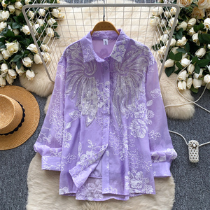 <span class=keywords><strong>Chemisier</strong></span> brodé de paillettes perlées de luxe français haut transparent ample pour femmes pour un style tendance - Product Image 4