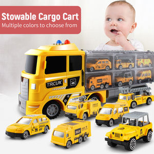 Camion porte-conteneurs en métal moulé sous pression avec 6 véhicules : pompiers, police, ingénierie, militaire, lumières et musique, jouet de jeu de rôle, cadeau - Product Image 4