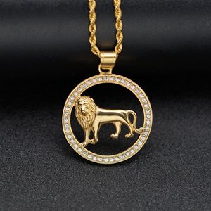 Hip Hop Hollow Lion Iced Out CZ Coin Acero inoxidable chapado en oro colgante joyería fina joyería de moda Collar para hombres al por mayor - Product Image 3