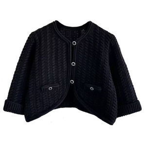 Women's <b>Knitted</b> <b>Cardigan</b> Long Sleeve Loose Fit <b>White</b> Black Geometric Pattern Cotton Blend Sweater Smlxl Casual Style - Product Image 5