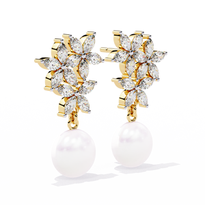 Pendientes de Perlas y Diamantes Cultivados en Laboratorio Floral Grace, Chapados en Oro de 18K, 26 Diamantes, 2.39ct, Fabricados a Medida en Oro Rosa y Oro Amarillo - Product Image 2