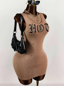 Vestido Casual de Punto sin Mangas para Mujer, con Estampado de Letras, Moderno, Entallado, Sexy, Vestidos Cortos sin Mangas, Vestido Elegante para Mujer - Product Image 3