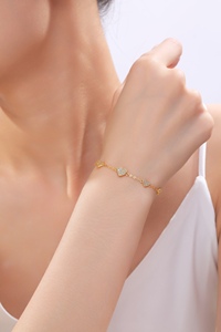 สร้อยข้อมือเงินรูปเมืองสำหรับคู่รัก, สร้อยข้อมือเงินชุบทอง18K ลายหัวใจหัวใจไม่เสื่อมเสียกันน้ำ - Product Image 5