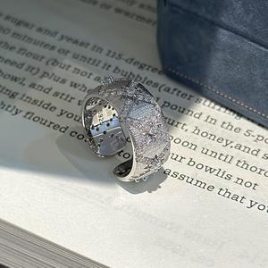 Bague ouverte en argent pur S925, design étoile à six branches, style ancien, simple et tendance, incrustation 18K, zircon brossé, ouverture - Product Image 5