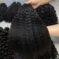 Extensions de cheveux humains Remy Kinky Straight pour crochet, nouveau style plume, pré-bouclées, sans nœuds, pour tressage Boho, en vrac, H6 Microlink