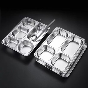 304 Stainless Steel Food Tray 5 Compartment Deepened Serving Tray For School Cafeteria And Fast Food Use - Product Image 2