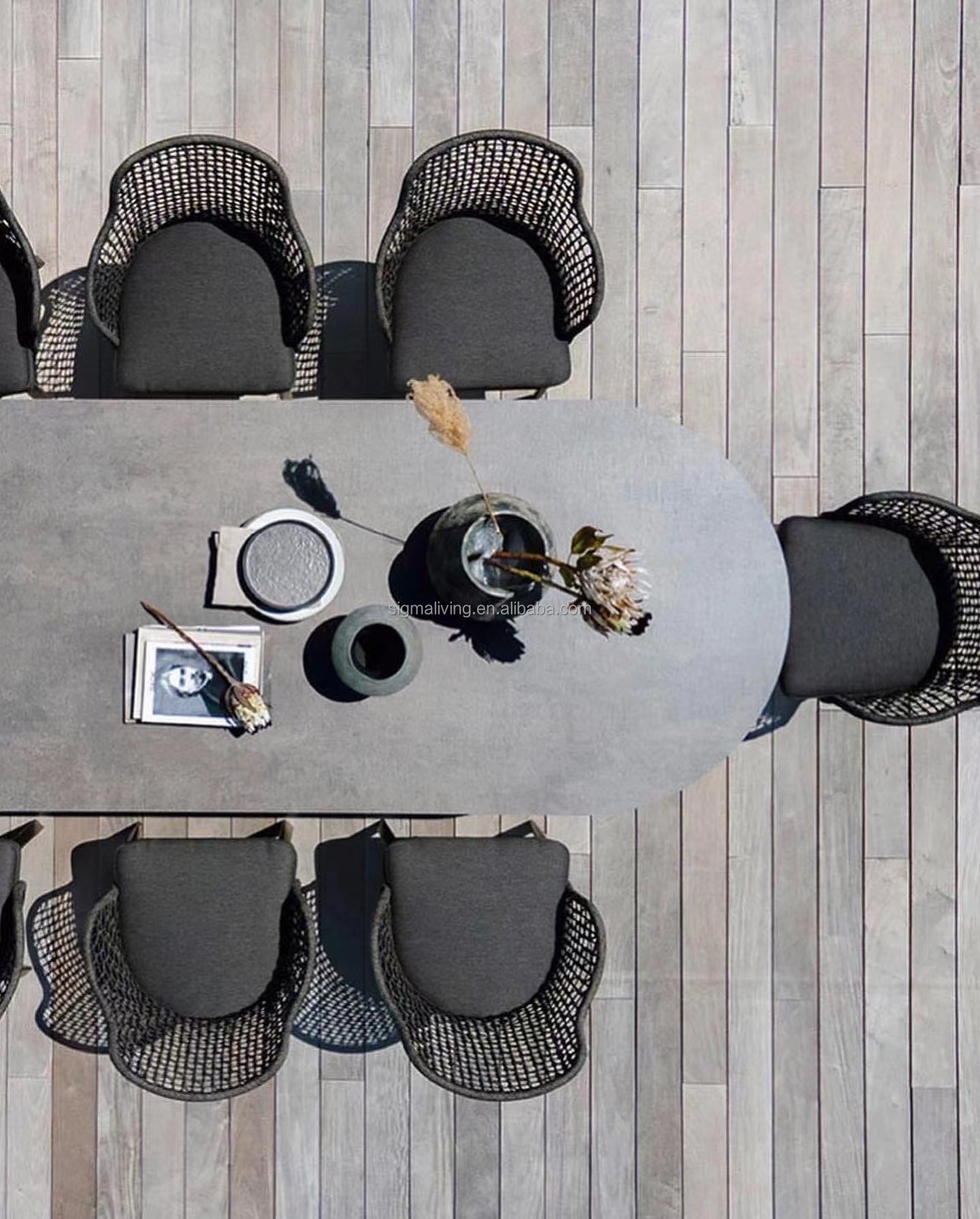 Custom outdoor rectangle table new design handcrafted multiple seats teak wooden garden dining set