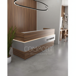 Modern Wood Hair Saloon <b>Small</b> Front Counter White Gold Luxury Used Nail Salon Reception <b>Desk</b> for Gym Hospital Supermarket Use - Product Image 3