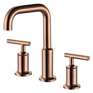 Rubinetto per Lavabo in <span class=keywords><strong>Ottone</strong></span> dal Design Moderno, Finitura Oro Rosa Spazzolato, Doppia Maniglia, Valvola in Ceramica, <span class=keywords><strong>Miscelatore</strong></span> da Bagno Montato su Piano - Product Image 2