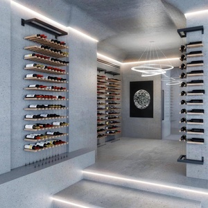 Étagère Murale Flottante Moderne en Bois Massif Écologique Minimaliste <span class=keywords><strong>pour</strong></span> Bouteilles de Vin, Réglable, en Acier Inoxydable Personnalisable - Product Image 5