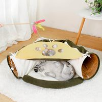 Tunnel pliable 2-en-1 pour chats, lapins et chiens d'intérieur – Doux, motif uni, toutes saisons, avec tapis amovible et lavable, lit de jeu