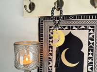 642172 Décoration murale en perles de bois Lune et Étoile, 1 autocollant, 1 décoration suspendue, Fournitures de fête et de Ramadan