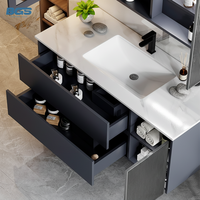 Meuble-lavabo gris foncé pour salle de bain avec vasque, meuble-lavabo mural avec comptoir en marbre
