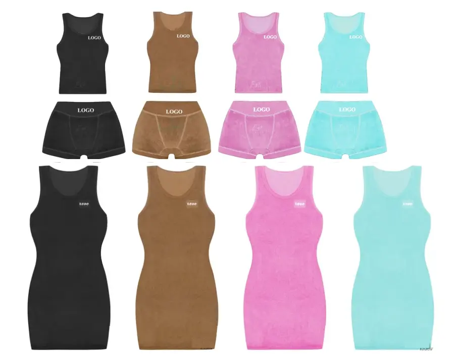 Siêu Mềm Nhung Chất Liệu Cổ Điển Tank Top Và Quần Short Hai Mảnh Tank Top Bộ Với Phù Hợp Mini Bodycon Dress