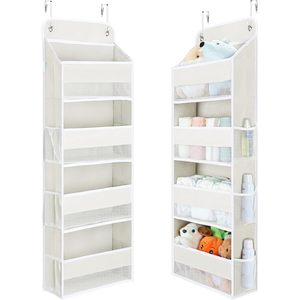 Organizador para colgar sobre la puerta, 10 bolsillos, color blanco crema, almacenamiento para juguetes y artículos esenciales para bebés, montaje en puerta - Product Image 1