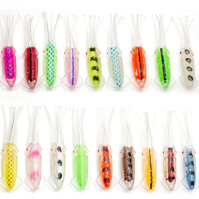 Wholesale 12cm/10.5g Random Color Soft Plastic Fishing Skirt Lure Octopus Fishing Squid Lure Soft Rubber Squid Octopus Baits