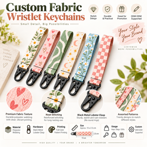 Porte-clés personnalisé en tissu imprimé avec dragonne courte et fermoir métallique OEM ODM - Product Image 4