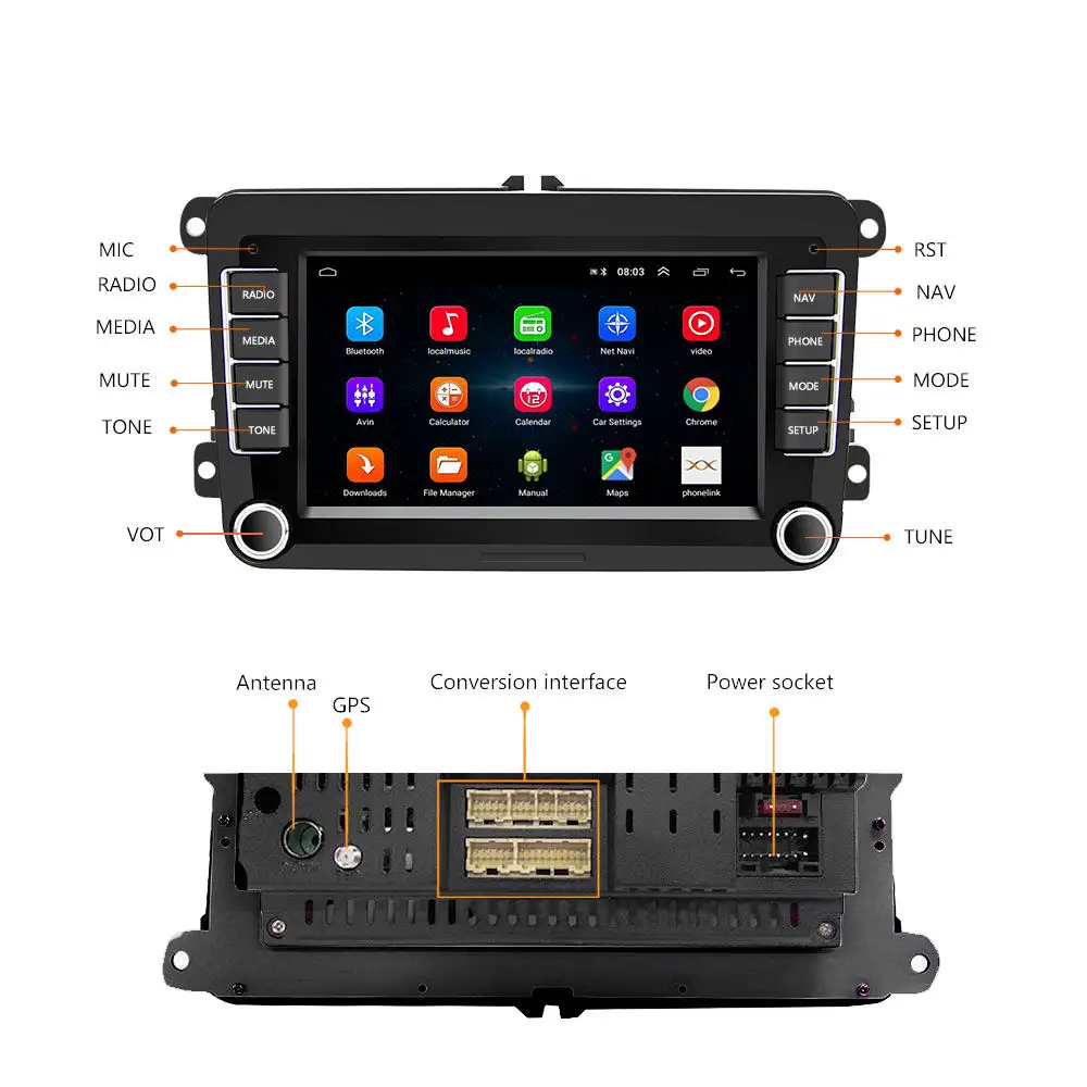 Dispositivo de navegación para coche dedicado Volkswagen Sintonizador de pantalla de coche especial 7 pulgadas Carplay VW Skoda Android Radio de coche